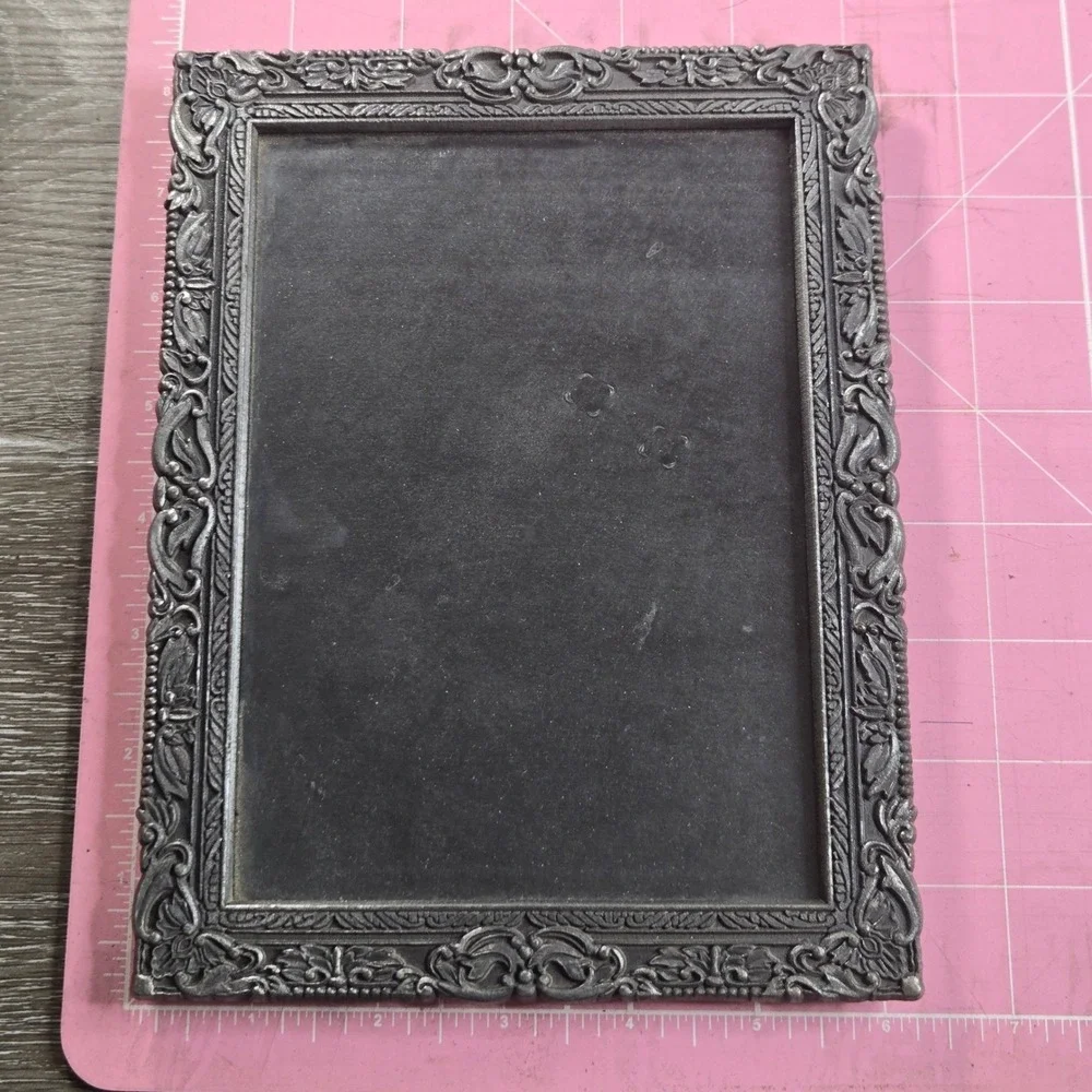 Vintage Pewter Silver Plated Ornate Baroque 8x6 Tabletop Picture Frame Korea
